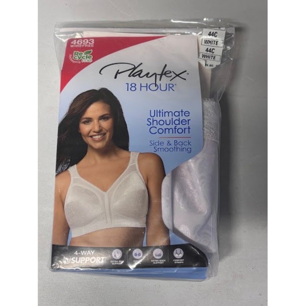 Playtex 18 Hour Ultimate Shoulder Comfort Wirefree Bra 4693 White 44C NWT